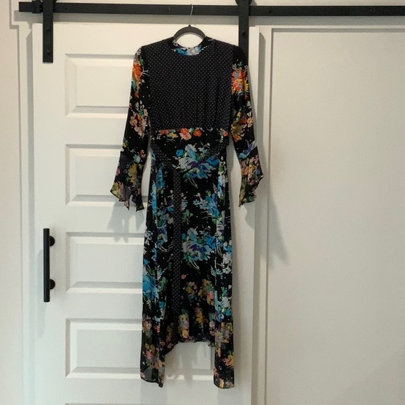 Rixo London silk maxi dress, black with multi-colored print. Size small.
